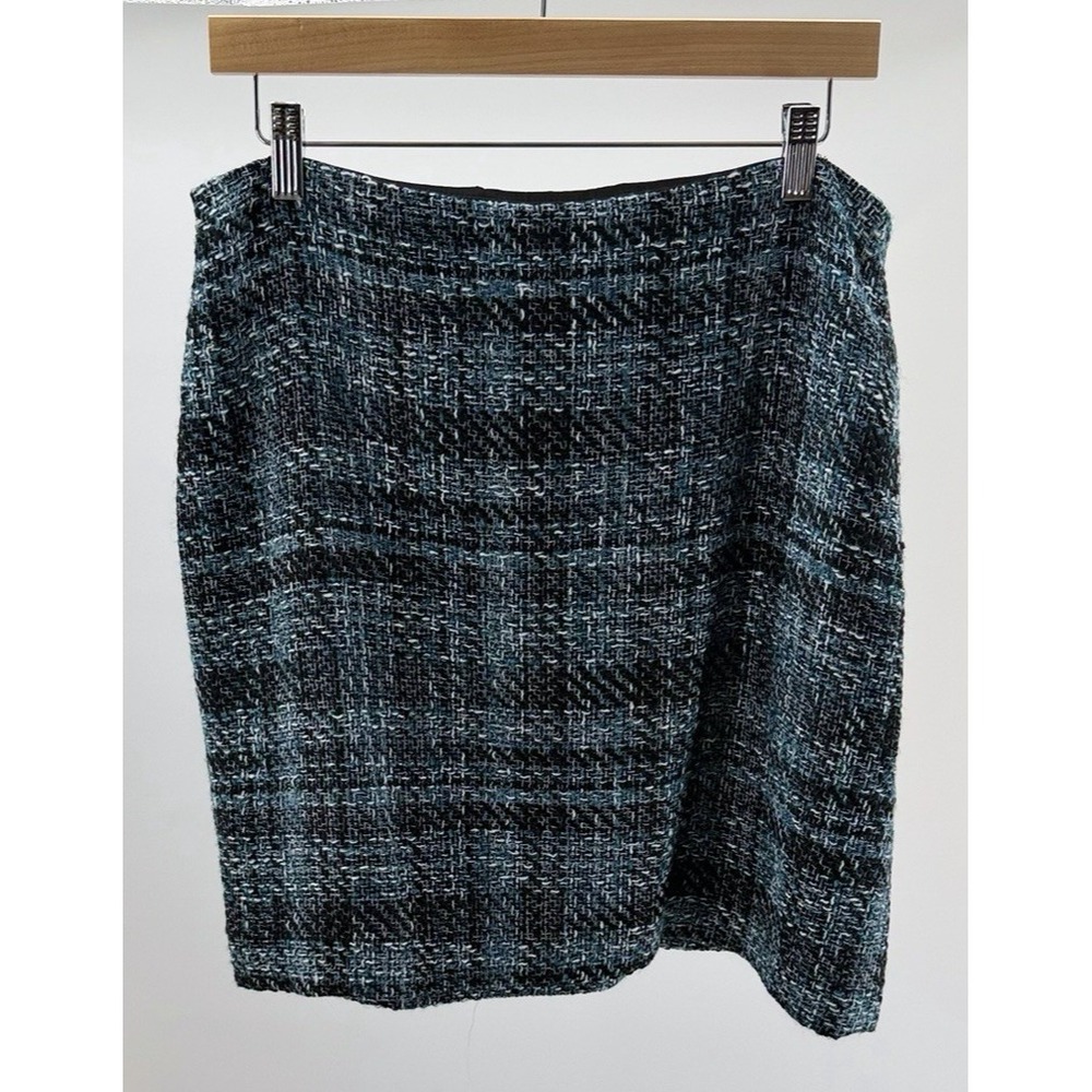 Calvin Klein Women's Tweed Pencil Skirt Side Zipper Cypress Blue Black Size 12